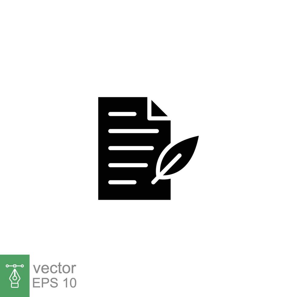 History, writing icon. Solid style for web template and app. Simple glyph, black silhouette, poetry, book concept, education, vector illustration design on white background. EPS 10.