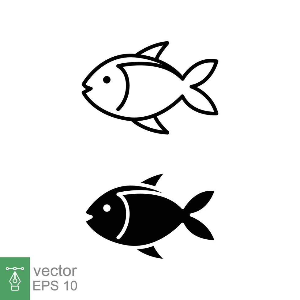 pescado icono colocar. sencillo línea y silueta símbolo. mar vida, Fresco salmón, atún, Piscis, naturaleza concepto para comida modelo diseño. vector ilustración aislado en blanco antecedentes. eps 10