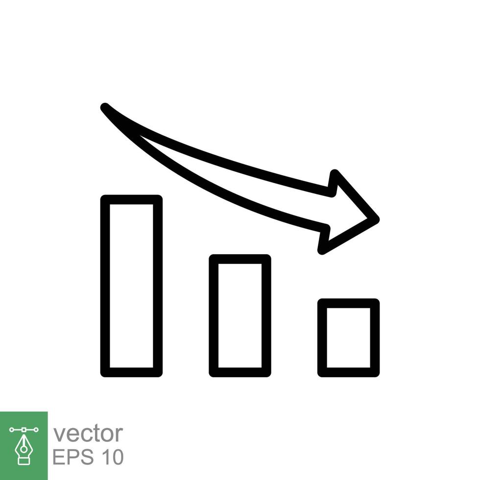 Graph down, reduce progress line icon. Simple outline style efficiency decrease graphic, finance chart, abstract graph, trend vector illustration. Arrow below, bankrupt concept. EPS 10.