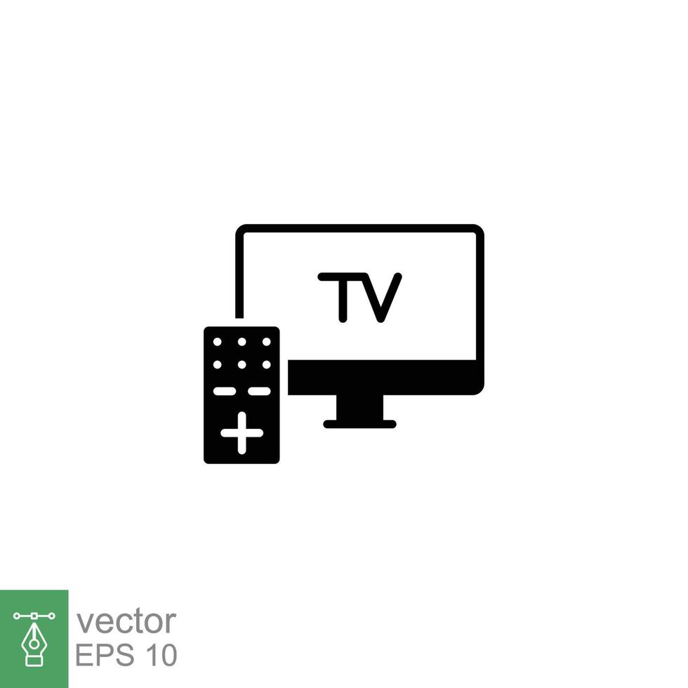 TV and remote icon. Simple solid style for web template and app. Television, control, channel, technology concept. Black silhouette, glyph vector illustration design on white background. EPS 10.