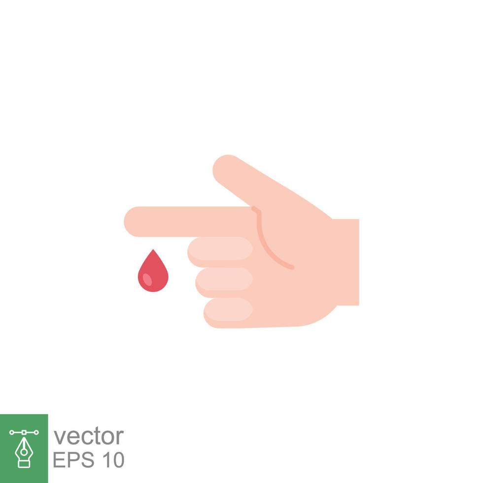 Blood on finger icon. Vector people hand injured isolated symbol. Glucose, insulin test, diabetes concept. Simple flat style. Sign illustration on white background. EPS 10.