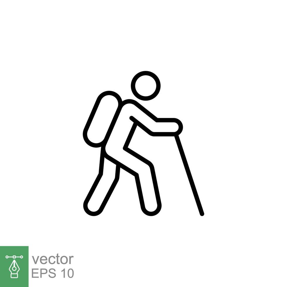 Hiking line icon. Simple outline style. Activity, nature, trekking, walk, adventure concept design element. Vector illustration isolated on white background. EPS 10.