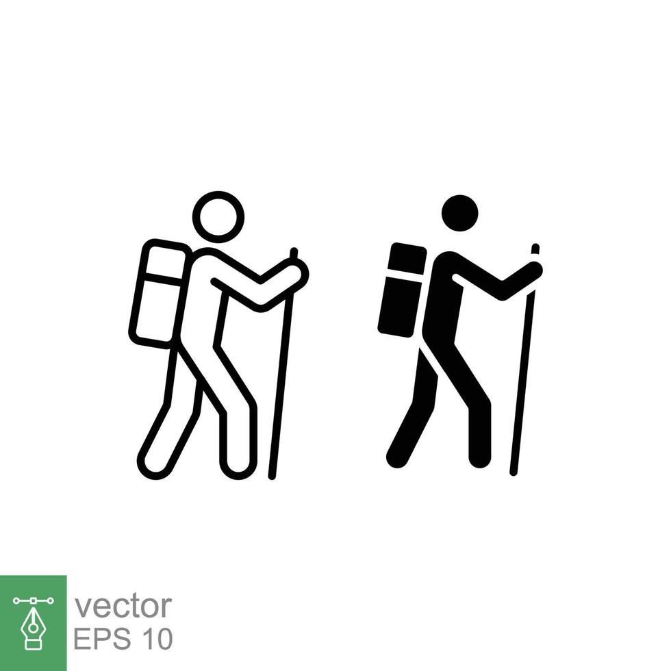 Hiking line and glyph icon. Simple outline and solid style. Activity, nature, trekking, walk, adventure concept design element. Vector illustration isolated on white background. EPS 10.