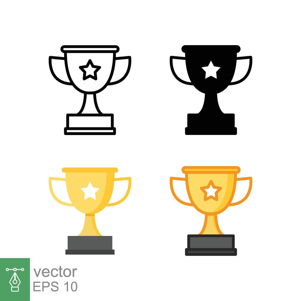 Trophy cup star icon in different style. Line, solid, flat, filled outline symbol for design. Winner, award, champ, contest, won concept. Vector illustration isolated on white background. EPS 10.