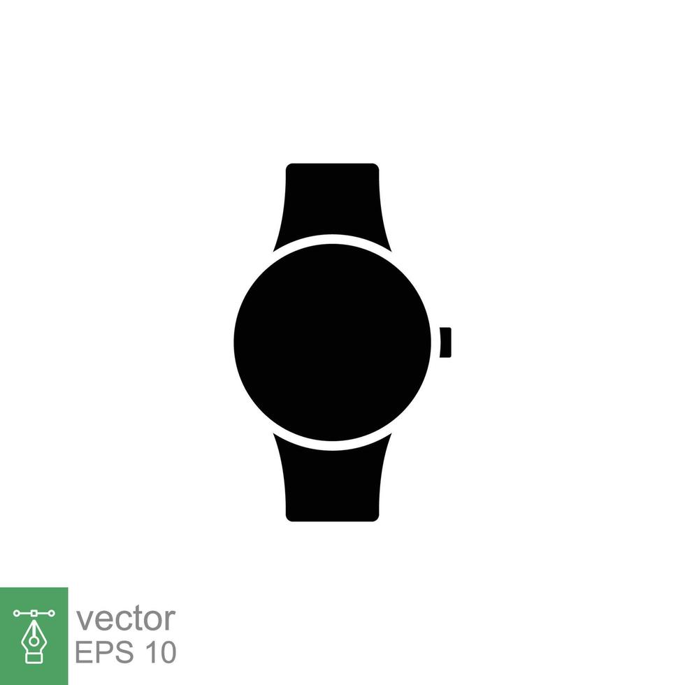 Smart watch icon. Simple glyph style. Wearable, digital clock, smartwatch technology concept. Black silhouette symbol. Vector illustration isolated on white background. EPS 10.