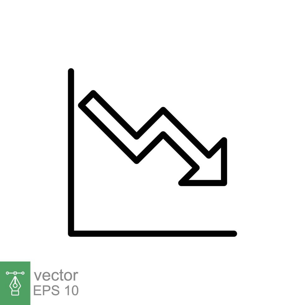 Graph down, reduce progress line icon. Simple outline style efficiency decrease graphic, finance chart, abstract graph, trend vector illustration. Arrow below, bankrupt concept. EPS 10.