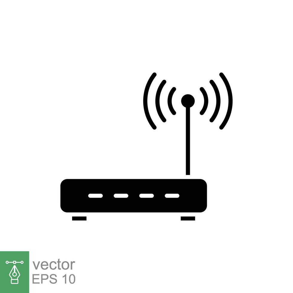 Wifi router icon. Simple solid style for web template and app. Broadband, modem, wireless, internet, black silhouette, glyph vector illustration design isolated on white background. EPS 10.