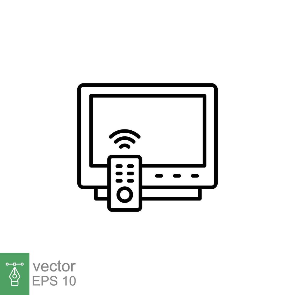 TV and remote icon. Simple outline style for web template and app. Television, control, channel, technology concept. Thin line vector illustration design on white background. EPS 10.