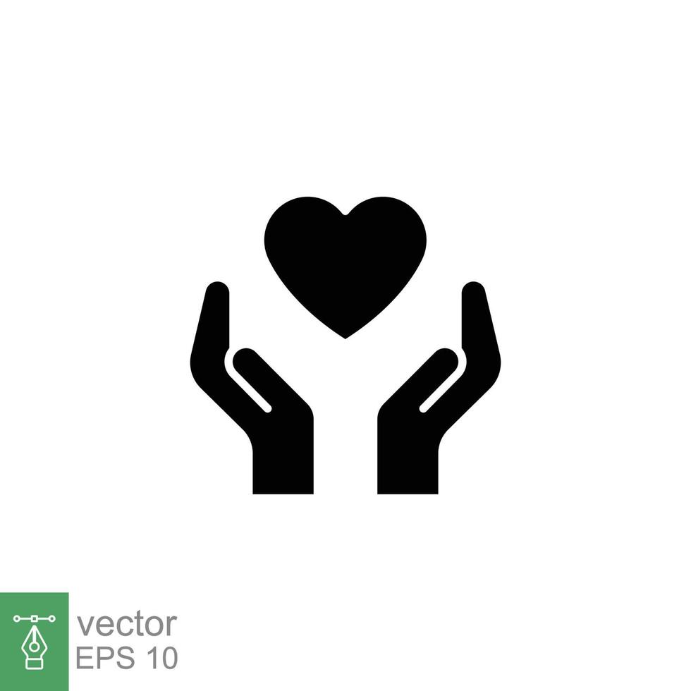 Hand heart glyph icon. Simple solid style. Wellbeing, health care, support, life, save, love, give, charity concept. Black silhouette symbol. Vector illustration isolated on white background. EPS 10.