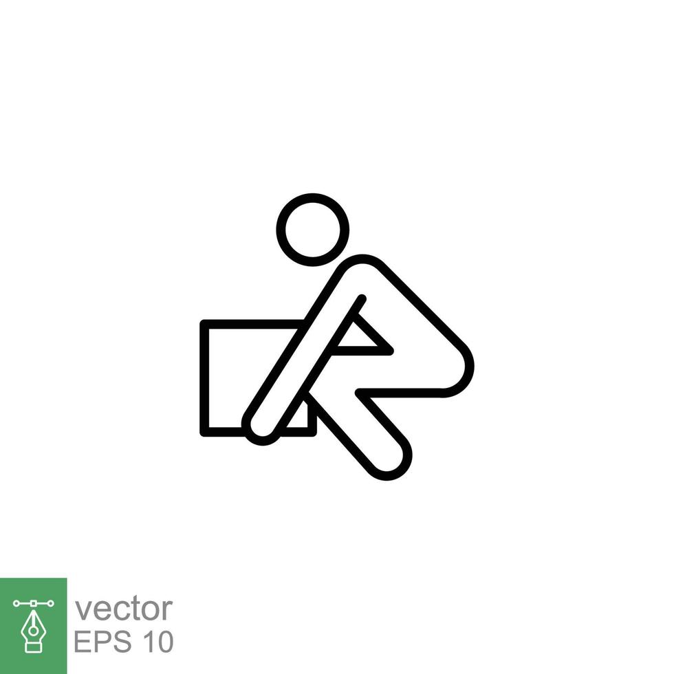 Lifting weights icon. Simple outline style for web template and app. Lift, man carry heavy box, delivery boy. Thin line vector illustration design isolated on white background. EPS 10.