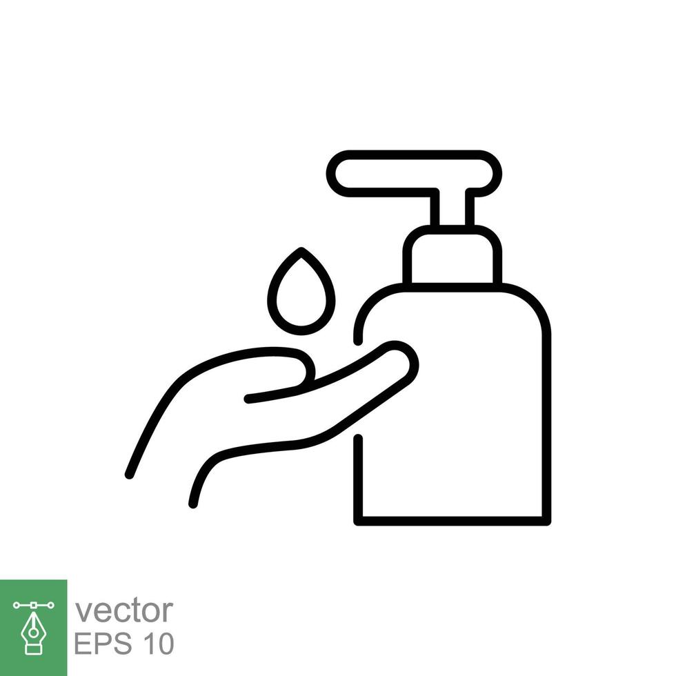 Hand sanitizer icon, line style. Washing hand with sanitizer liquid soap. Vector illustration. Design on white background. EPS 10.