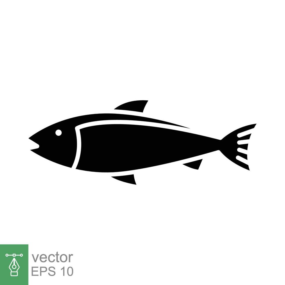 Fish icon vector silhouette symbol. Sea life, tuna, pisces, nature concept for food template design. Solid, glyph vector illustration isolated on white background. EPS 10.