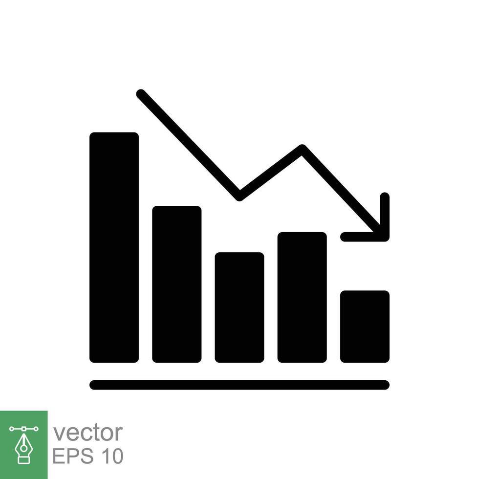 Graph down, reduce progress glyph icon. Simple solid style efficiency decrease graphic, finance chart, abstract graph, trend vector illustration. Arrow below, bankrupt. EPS 10.