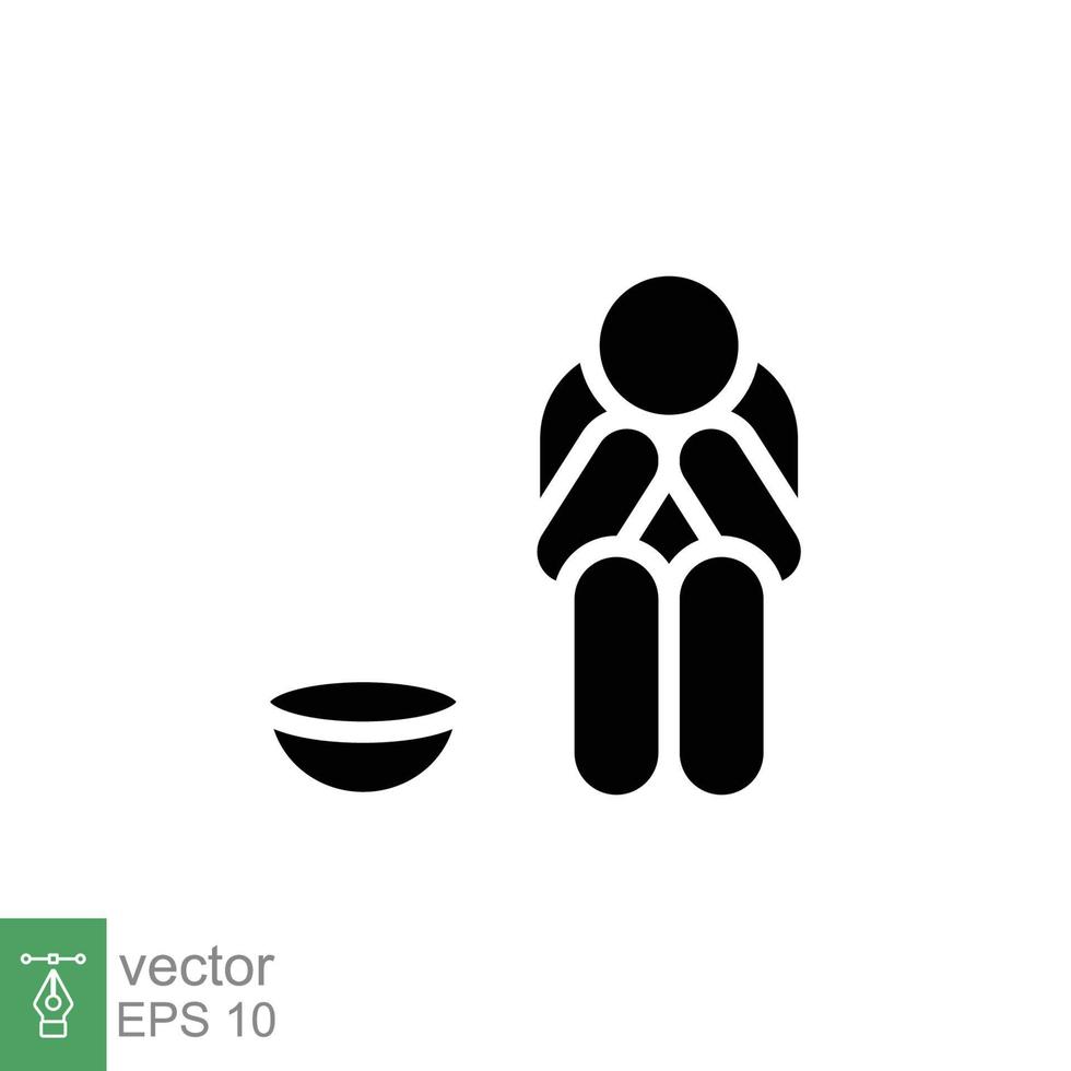 Poverty glyph icon. Simple solid style. Homeless, beggar, hunger and poor concept. Black silhouette symbol. Vector illustration isolated on white background. EPS 10.
