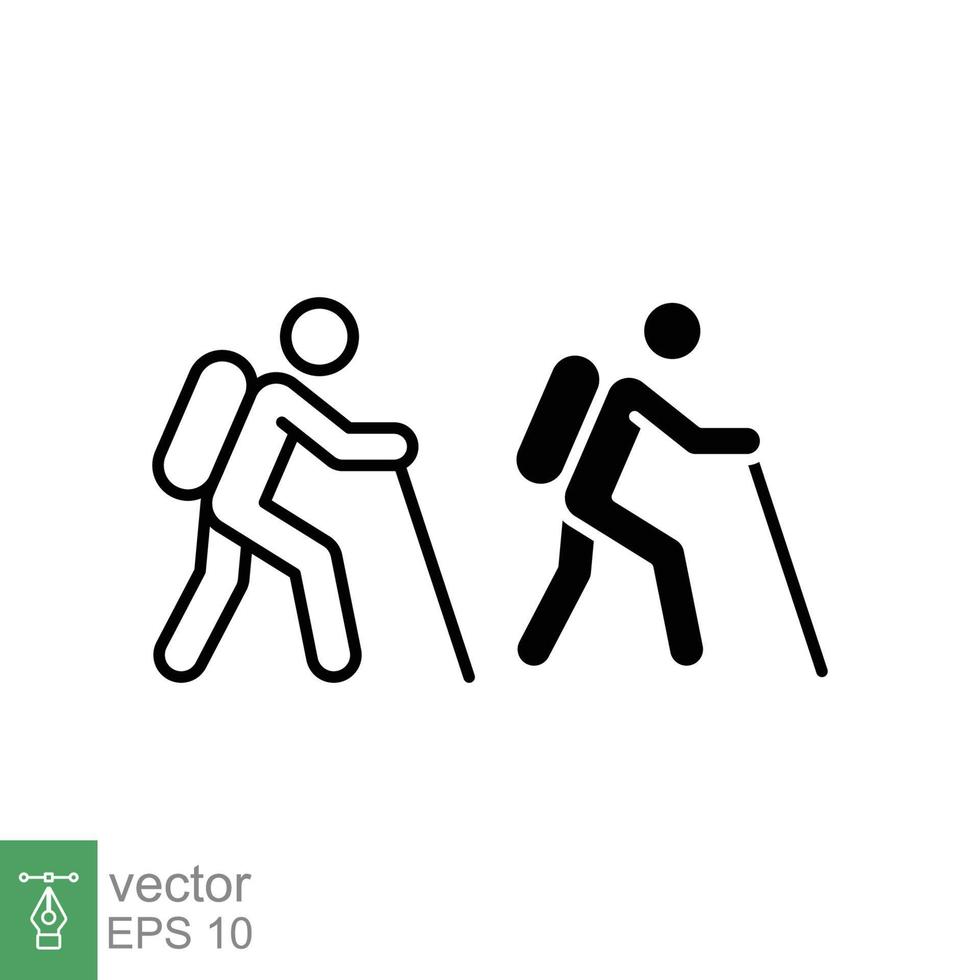 Hiking line and glyph icon. Simple outline and solid style. Activity, nature, trekking, walk, adventure concept design element. Vector illustration isolated on white background. EPS 10.