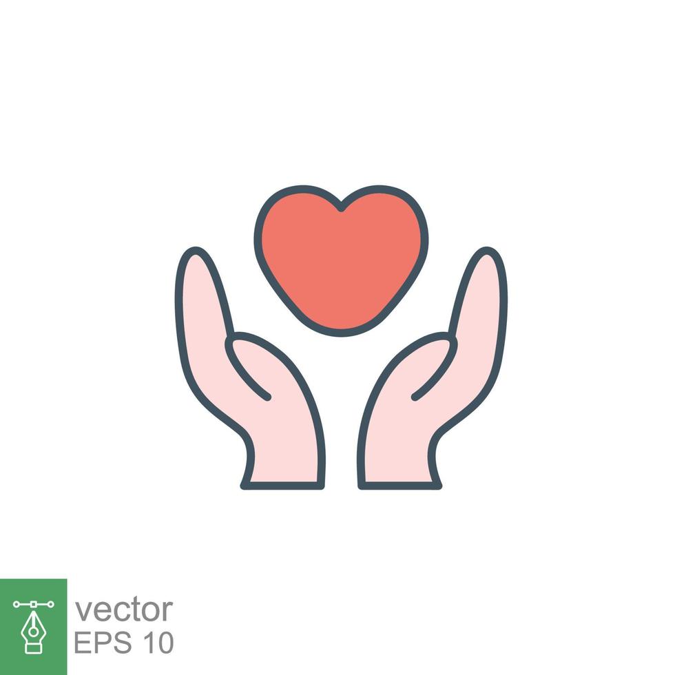 Hand heart flat icon. Simple filled outline style. Wellbeing, health care, support, life, save, love, give, charity concept. Vector illustration isolated on white background. EPS 10.