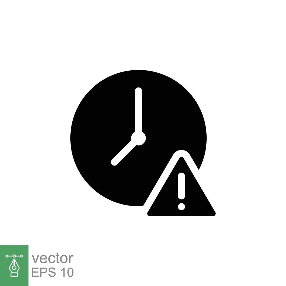 expiración icono. sencillo sólido estilo para web y aplicación alerta, alarma, reloj circular con exclamación marca concepto. negro silueta, glifo símbolo. vector ilustración aislado en blanco antecedentes. eps 10