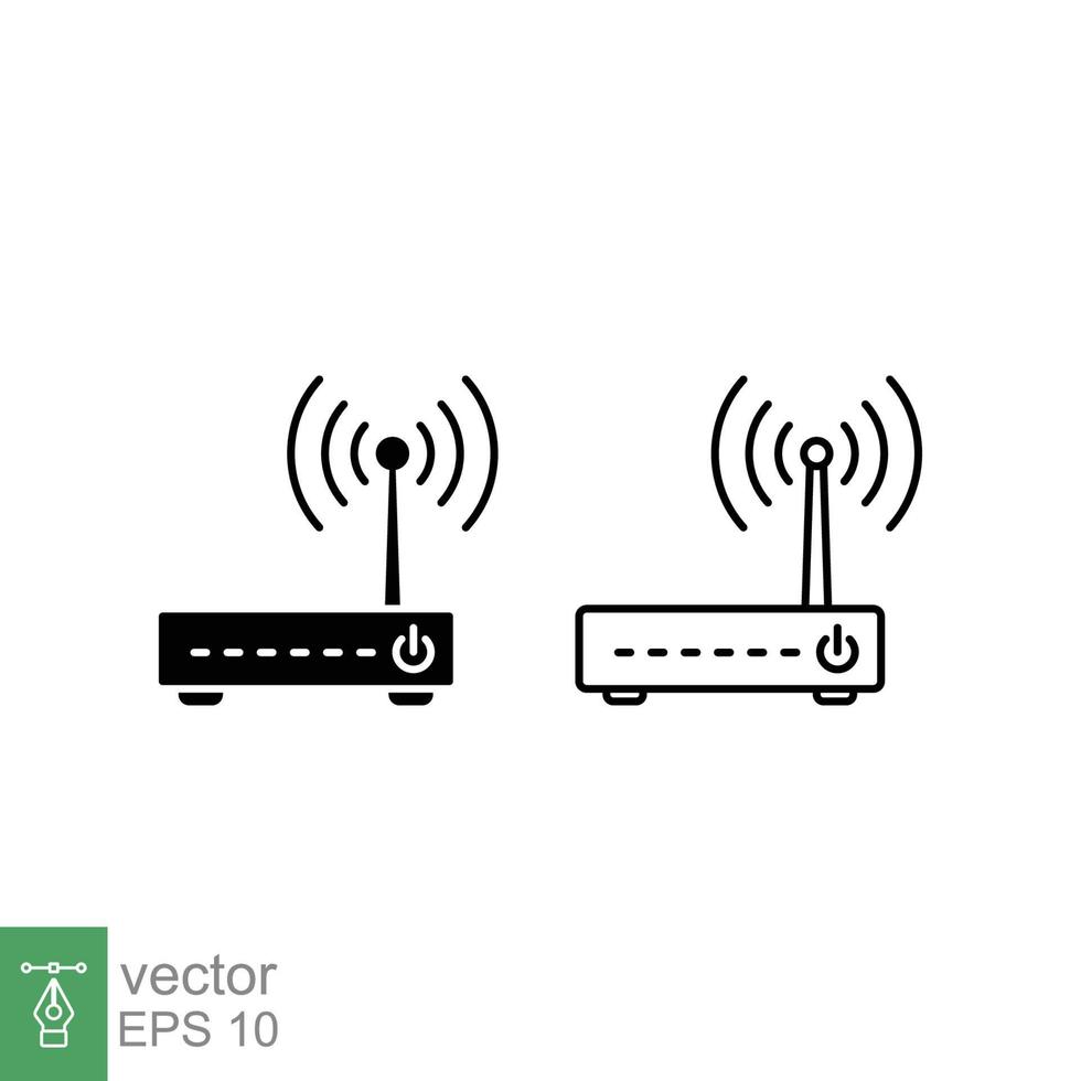 Wifi router icon. Simple outline and solid style for web template and app. Broadband, modem, wireless, internet, thin line, glyph vector illustration design isolated on white background. EPS 10.