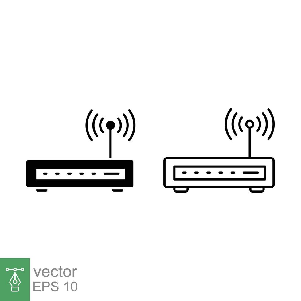 Wifi router icon. Simple outline and solid style for web template and app. Broadband, modem, wireless, internet, thin line, glyph vector illustration design isolated on white background. EPS 10.
