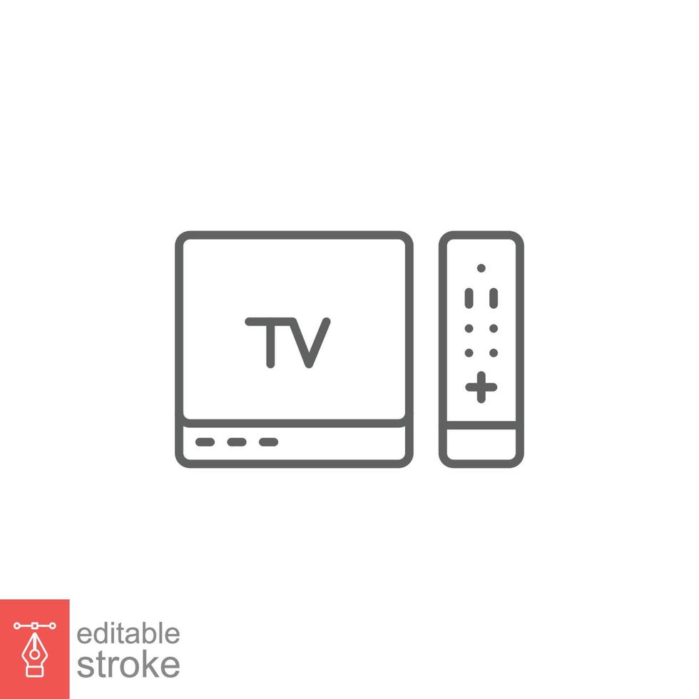 TV and remote icon. Simple outline style for web template and app. Television, control, channel, technology concept. Thin line vector illustration design on white background. Editable stroke EPS 10.