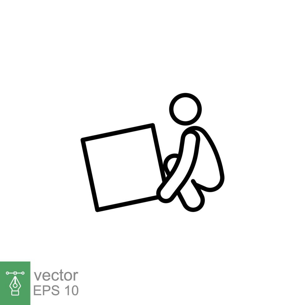 Lifting weights icon. Simple outline style for web template and app. Lift, man carry heavy box, delivery boy. Thin line vector illustration design isolated on white background. EPS 10.
