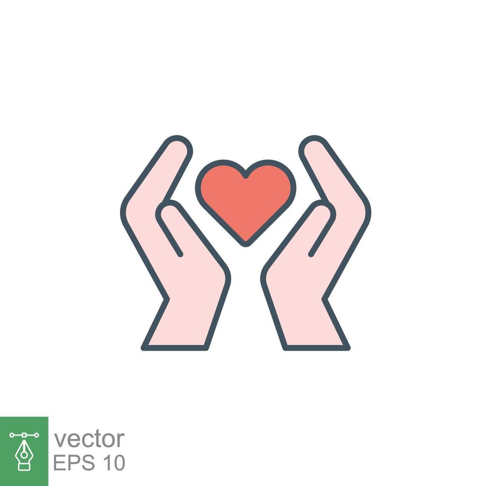 Hand heart flat icon. Simple filled outline style. Wellbeing, health care, support, life, save, love, give, charity concept. Vector illustration isolated on white background. EPS 10.