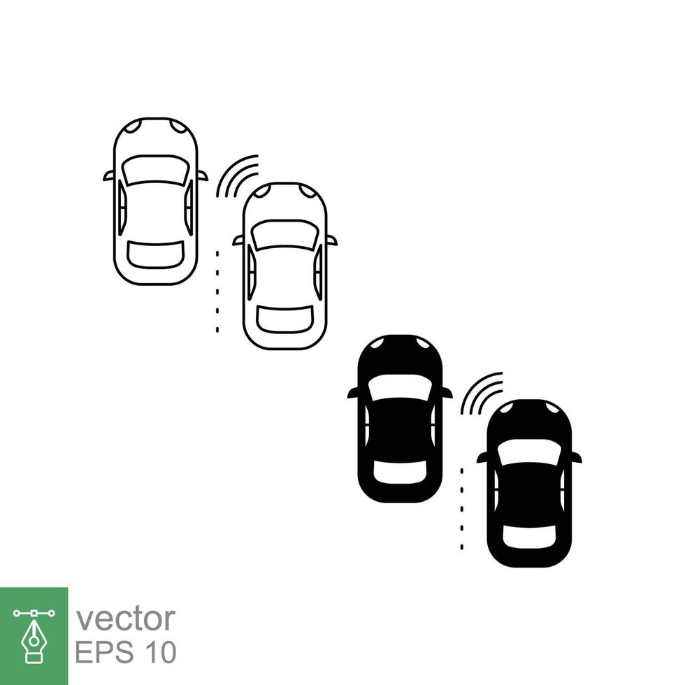 Adaptive cruise control system line and glyph icon. Simple outline and solid style. Car security concept. Maintaining the following distance. Vector illustration isolated on white background. EPS 10.