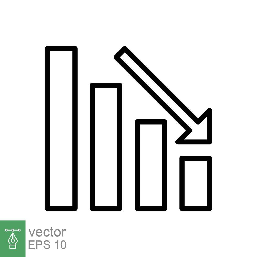 Graph down, reduce progress line icon. Simple outline style efficiency decrease graphic, finance chart, abstract graph, trend vector illustration. Arrow below, bankrupt concept. EPS 10.