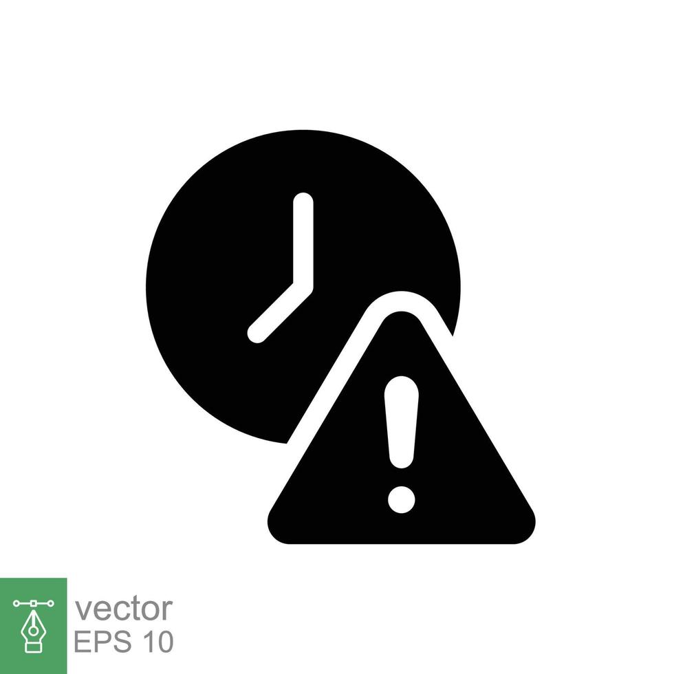 Expiry icon. Simple solid style for web and app. Alert, alarm, clock circular with exclamation mark concept. Black silhouette, glyph symbol. Vector illustration isolated on white background. EPS 10.