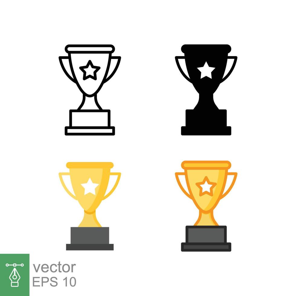 Trophy cup star icon in different style. Line, solid, flat, filled outline symbol for design. Winner, award, champ, contest, won concept. Vector illustration isolated on white background. EPS 10.