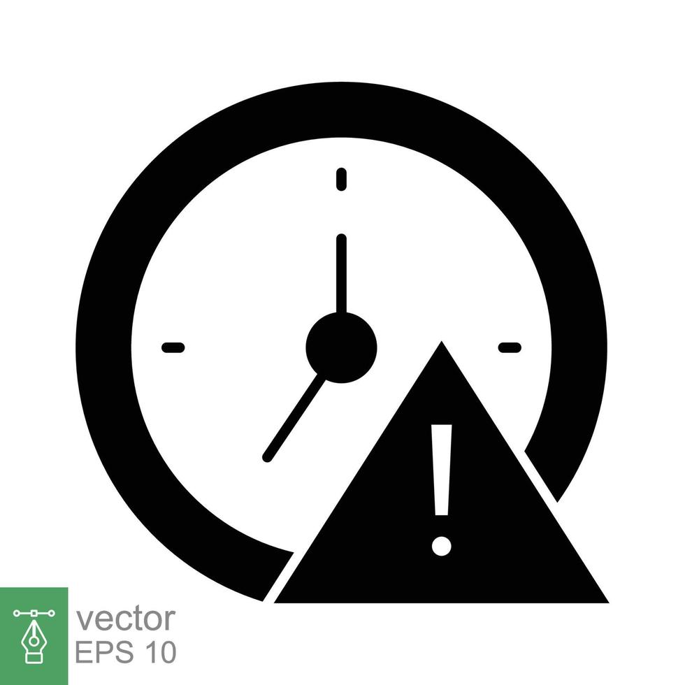 Expiry icon. Simple solid style for web and app. Alert, alarm, clock circular with exclamation mark concept. Black silhouette, glyph symbol. Vector illustration isolated on white background. EPS 10.