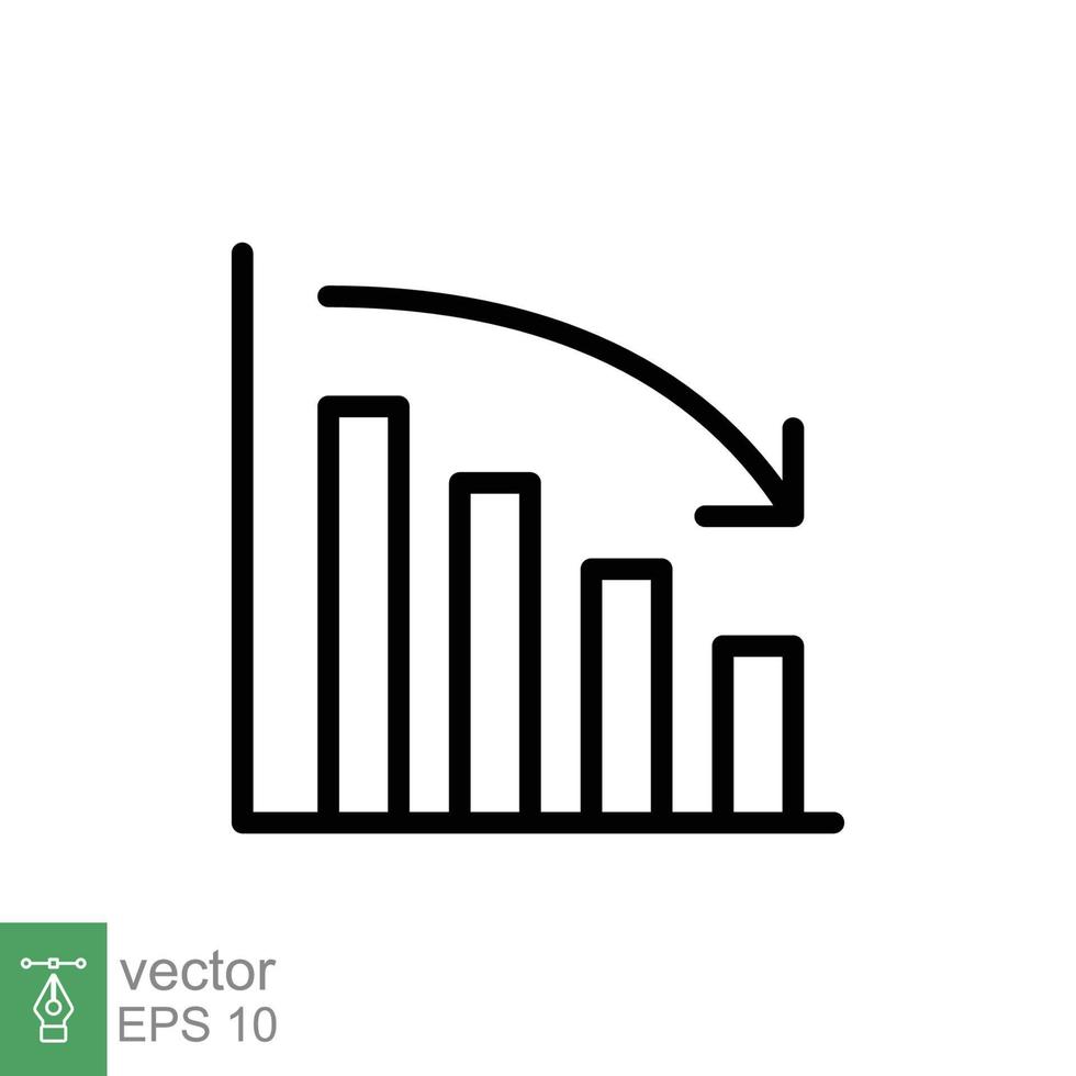 Graph down, reduce progress line icon. Simple outline style efficiency decrease graphic, finance chart, abstract graph, trend vector illustration. Arrow below, bankrupt concept. EPS 10.