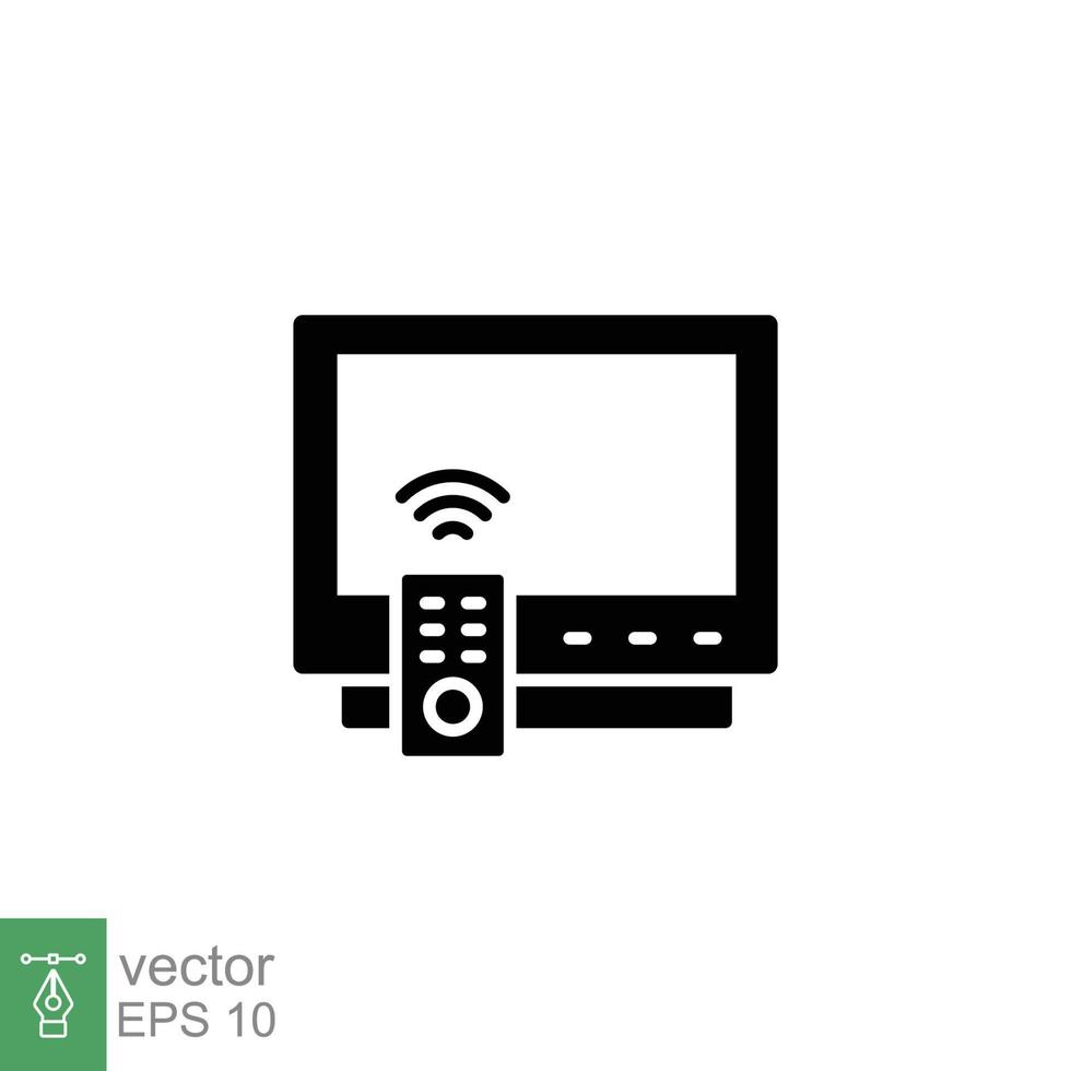 TV and remote icon. Simple solid style for web template and app. Television, control, channel, technology concept. Black silhouette, glyph vector illustration design on white background. EPS 10.