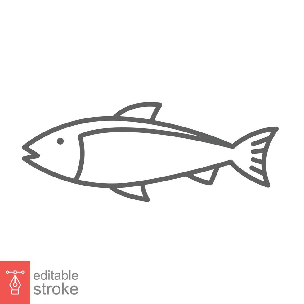 Fish line icon. Simple outline style. Sea life, tuna, pisces concept for food template design. Vector illustration isolated on white background. Editable stroke EPS 10.