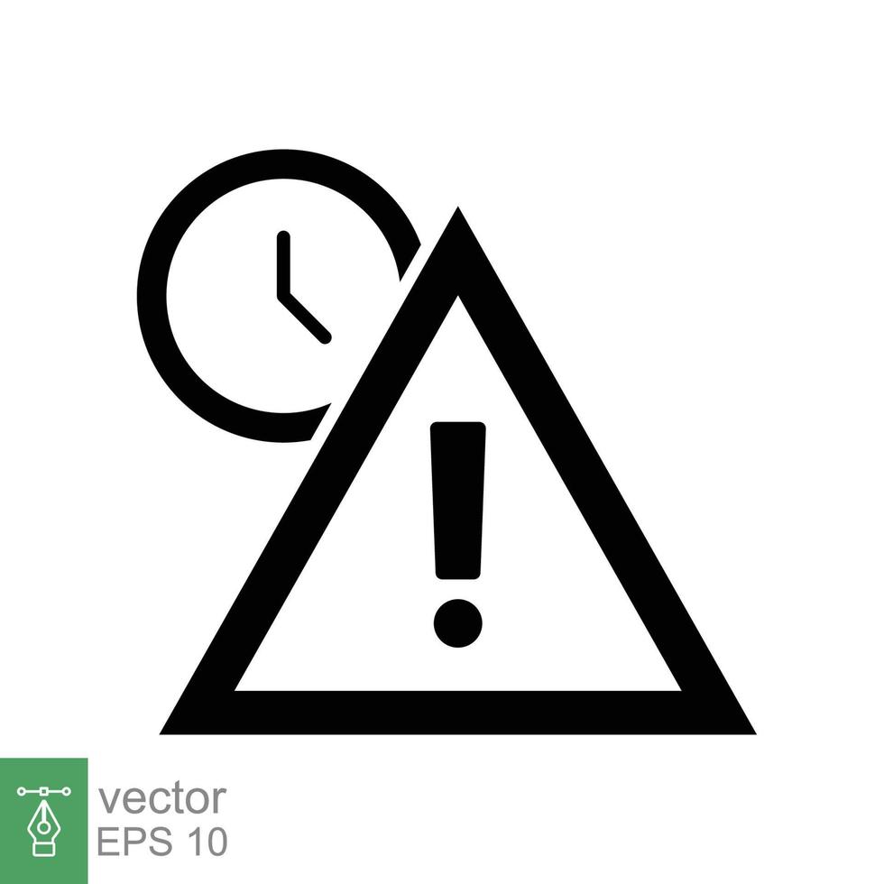 expiración icono. sencillo sólido estilo para web y aplicación alerta, alarma, reloj circular con exclamación marca concepto. negro silueta, glifo símbolo. vector ilustración aislado en blanco antecedentes. eps 10