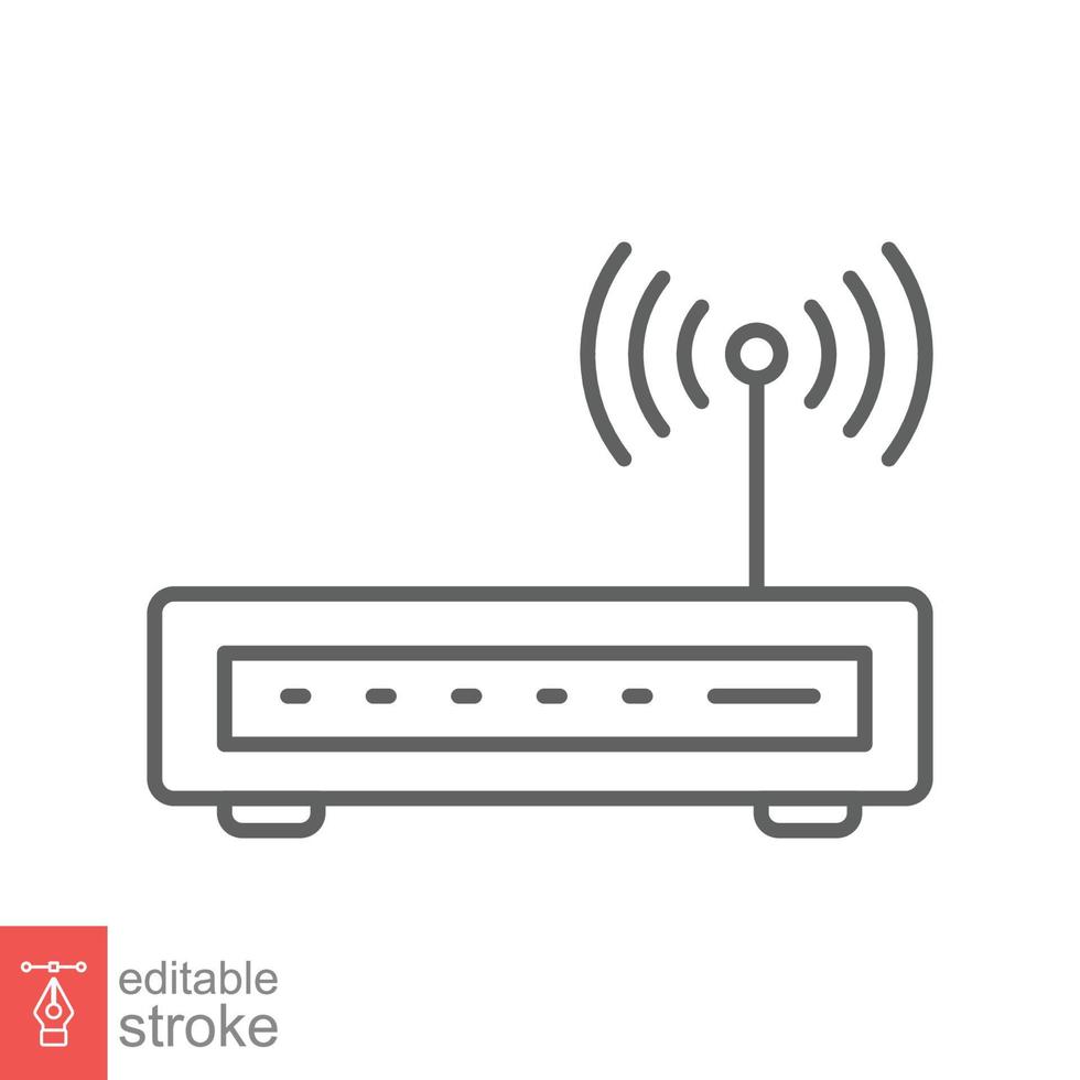 Wifi router icon. Simple outline style for web template and app. Broadband, modem, wireless, internet, thin line vector illustration design isolated on white background. Editable stroke EPS 10.