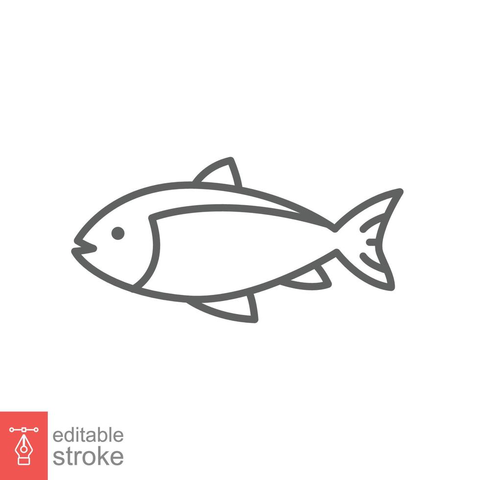 Fish line icon. Simple outline style. Sea life, tuna, pisces concept for food template design. Vector illustration isolated on white background. Editable stroke EPS 10.