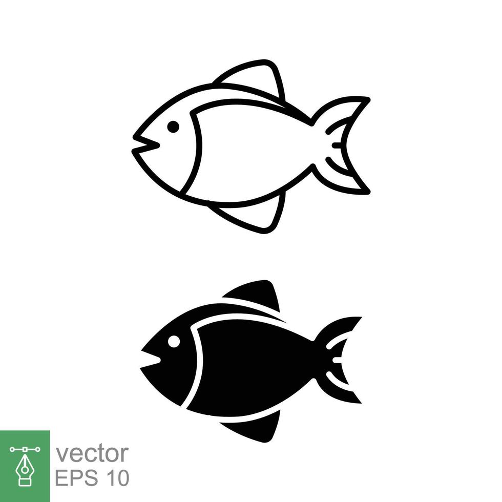 pescado icono colocar. sencillo línea y silueta símbolo. mar vida, Fresco salmón, atún, Piscis, naturaleza concepto para comida modelo diseño. vector ilustración aislado en blanco antecedentes. eps 10