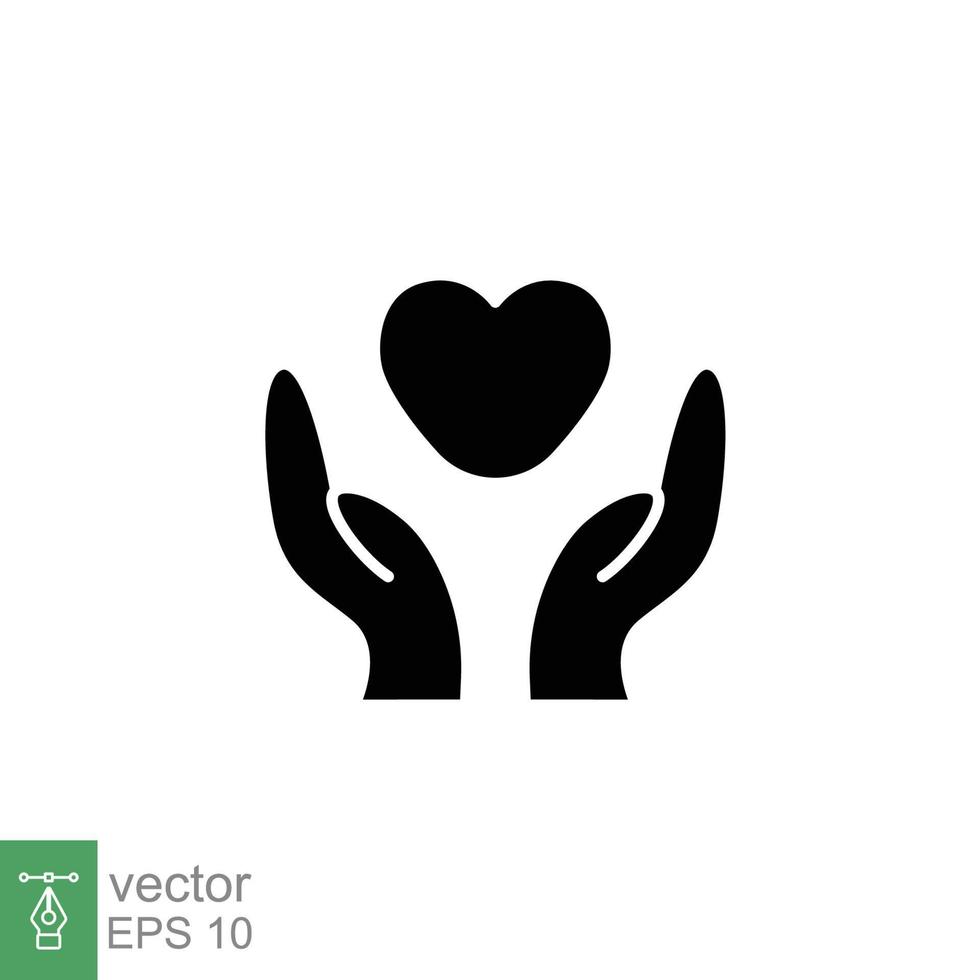 Hand heart glyph icon. Simple solid style. Wellbeing, health care, support, life, save, love, give, charity concept. Black silhouette symbol. Vector illustration isolated on white background. EPS 10.