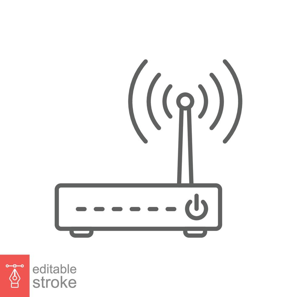 Wifi router icon. Simple outline style for web template and app. Broadband, modem, wireless, internet, thin line vector illustration design isolated on white background. Editable stroke EPS 10.