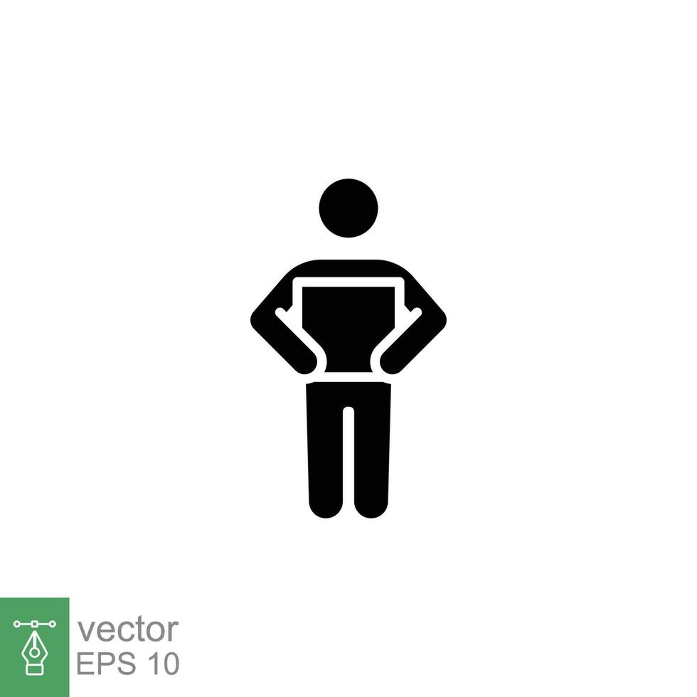 Lifting weights icon. Simple solid style for web template and app. Lift, man carry heavy box, delivery boy. Black silhouette, glyph vector illustration design isolated on white background. EPS 10.