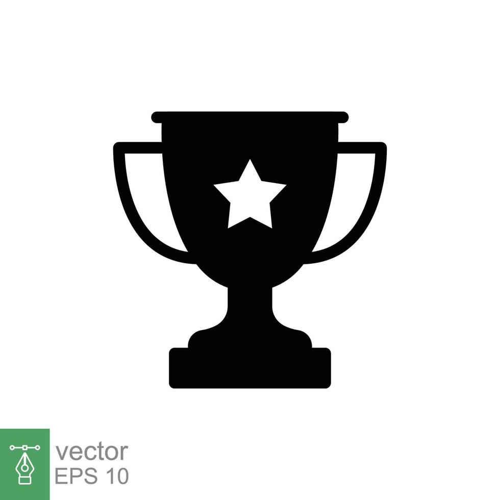 Trophy glyph icon. Simple solid style for app and web design element. Winner, award, cup, champ, contest, prize, won concept. Vector illustration isolated on white background. EPS 10.