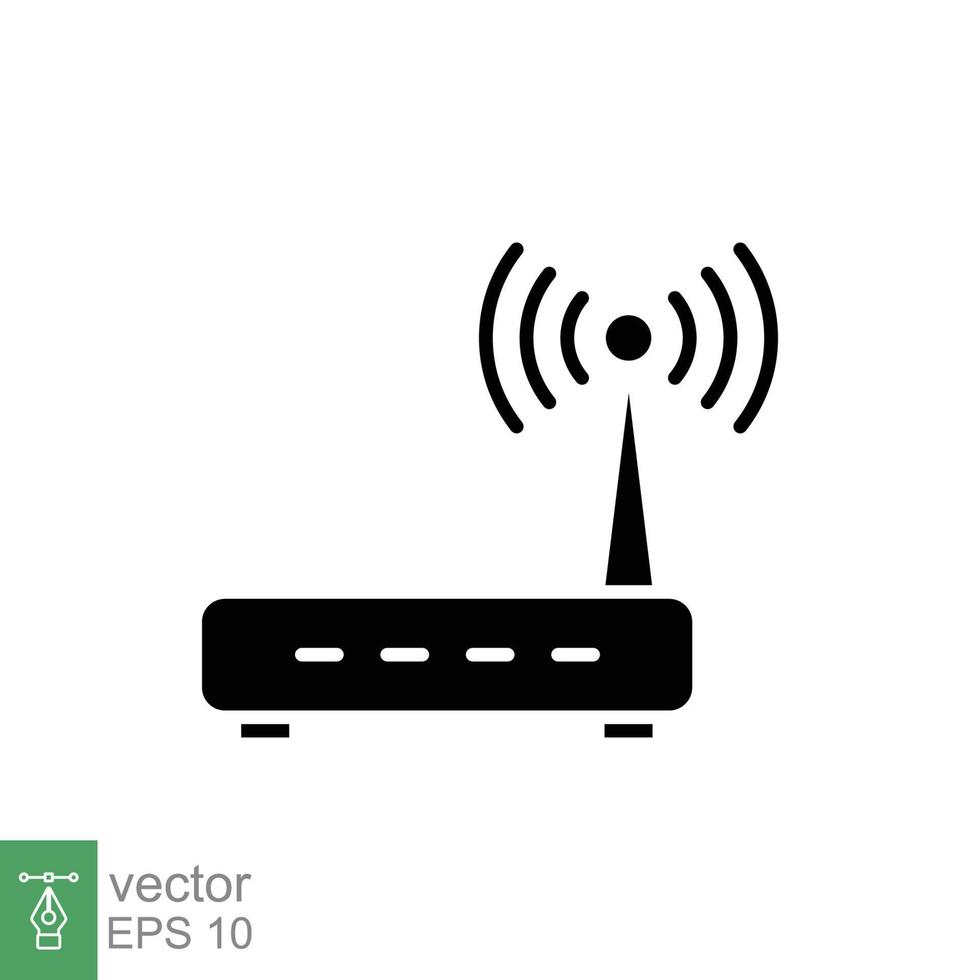Wifi router icon. Simple solid style for web template and app. Broadband, modem, wireless, internet, black silhouette, glyph vector illustration design isolated on white background. EPS 10.
