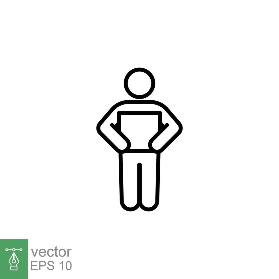 Lifting weights icon. Simple outline style for web template and app. Lift, man carry heavy box, delivery boy. Thin line vector illustration design isolated on white background. EPS 10.