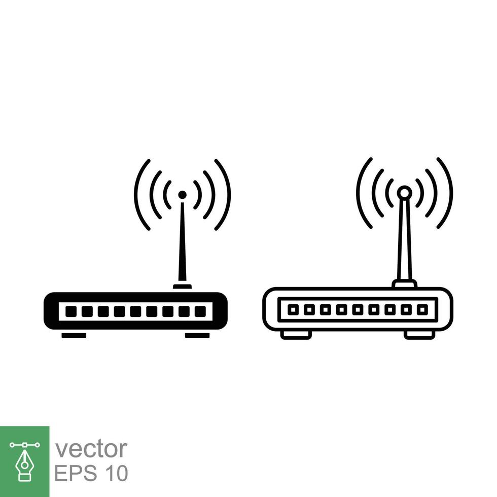 Wifi router icon. Simple outline and solid style for web template and app. Broadband, modem, wireless, internet, thin line, glyph vector illustration design isolated on white background. EPS 10.