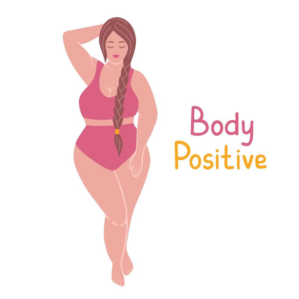 Body positive girl, beautiful woman. Illustration for printing, backgrounds and packaging. Image can be used for greeting cards, posters, stickers and textile. Isolated on white background. vector