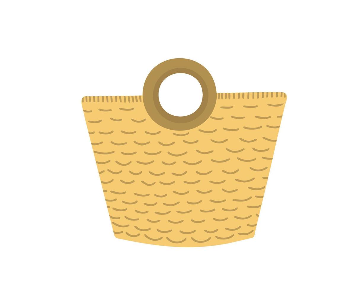 Boho straw bag. Illustration for printing, backgrounds, covers and packaging. Image can be used for greeting cards, posters, stickers and textile. Isolated on white background. vector