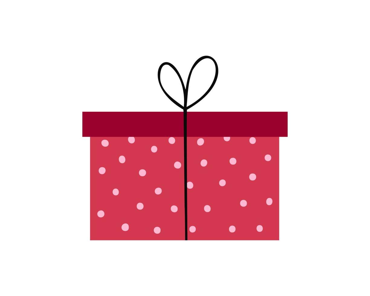 Present, red polka dot gift box. Illustration for printing, backgrounds, covers and packaging. Image can be used for greeting cards, posters, stickers and textile. Isolated on white background. vector