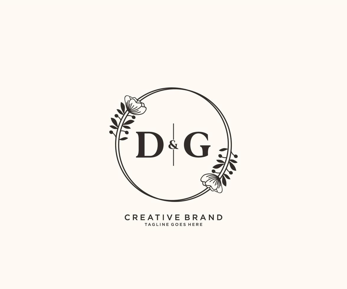 initial DG letters hand drawn feminine and floral botanical logo suitable for spa salon skin hair beauty boutique and cosmetic company. vector