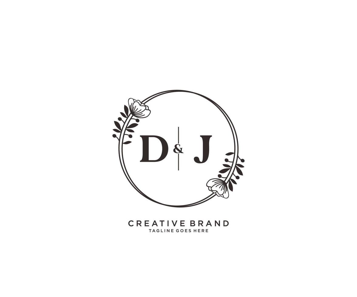 inicial DJ letras mano dibujado femenino y floral botánico logo adecuado para spa salón piel pelo belleza boutique y cosmético compañía. vector